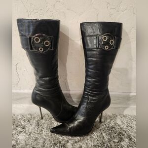 BASCONI black leather high pointed toe boots Europe size 39, US size 8.5-9